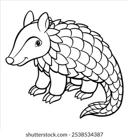 wild pangolin outline illustration vetors for kids coloring book