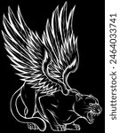 wild panther in white line on black background vector illustration