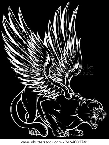 wild panther in white line on black background vector illustration