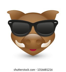 Wild Pig with Sunglasses. A Forest Animal Emoji. A Illustration Face 3d Color.