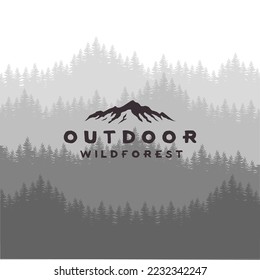 wild pine forest background landscape nature outdoors retro logo design template icon vector illustration