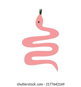 Wild pink snake in mystical, boho, magic, western style. Vector illustration on isolated background