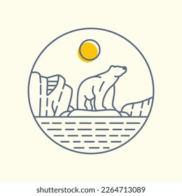 Wild Polar Bear Basking in the Sun Monoline Design Illustration for Apparel