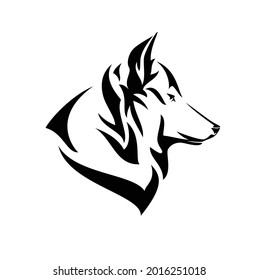 wild polar wolf or husky sled dog  side view portrait -profile animal head black and white vector outline