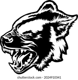 Wild prairie animals, hyena head on a white background. Drawing for t-shirt