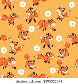 Wild print. FOX seamless pattern  design. Fashion vector illustration with fox. Illustration for fabric, clother. - Vector.