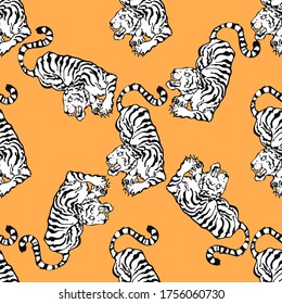 Wild print. Tiger seamless pattern  design. Fashion vector illustration with tiger. Born to be wild. Illustration for fabric, clother. - Vector.