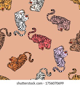 Wild print. Tiger seamless pattern  design. Fashion vector illustration with tiger. Born to be wild. Illustration for fabric, clother. - Vector.