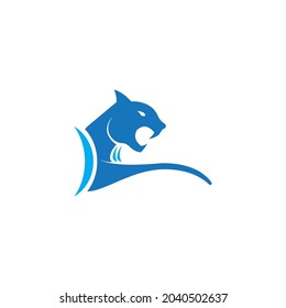 Espacio negativo de la plantilla vectorial de diseño del logotipo de Puma salvaje. Animal creativo en círculo Icono de concepto de Logotipo.