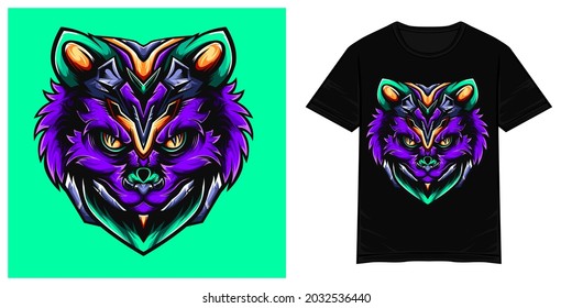 Wild purple cat vector tshirt illustration