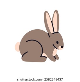 Wild rabbit. Gray hare, forest mammal with long ears and fluffy tail. Cute animal, herbivore. Adorable bunny, jackrabbit. Coney, lepus. Flat vector illustration isolated on white background