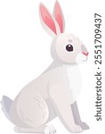 Wild rabbit. White fur animal. Cartoon hare isolated on white background