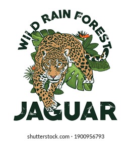 Bosque de Lluvia Silvestre Jaguar, perfecto para el diseño de camisetas y el logotipo de la Fundación e Investigación de Vida Silvestre