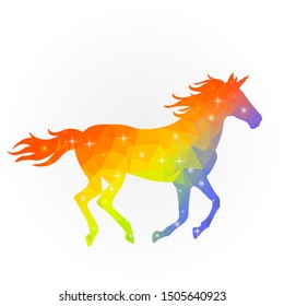 Wild rainbow unicorn running. Cute and pretty unicorn in rainbown colors