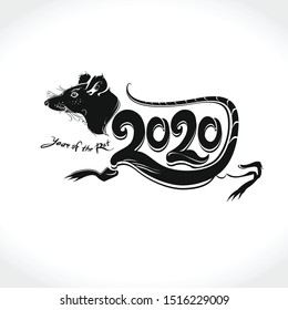 Wild Rat 2020. Vector template with the inscription 2020 and Rat. New Year on the Chinese calendar.