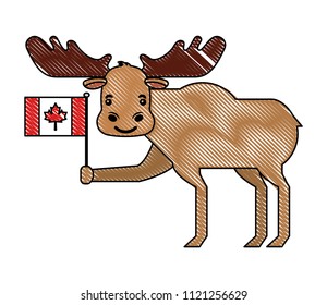 wild reindeer animal with flag canadian