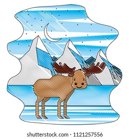 wild reindeer animal with landscape snowly