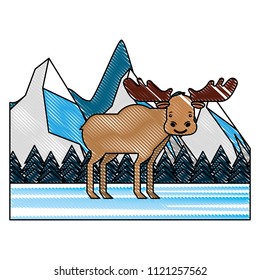 wild reindeer animal with landscape snowly