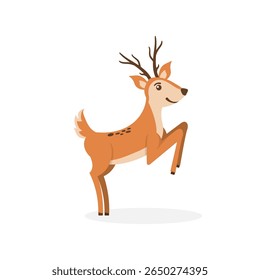 Wild reindeer vector with funny expression cartoon animal kid baby face cheerful smile isolated design nature background flat child illustration outdoor character park color graphic happy drawing

