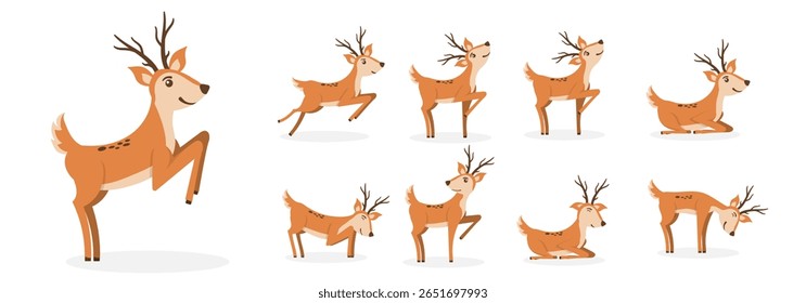 Vetor de rena selvagem com expressão engraçada desenho animado criança animal rosto bebê sorriso alegre isolado design natureza plano fundo plano criança ilustração exterior personagem parque cor gráfico feliz desenho


