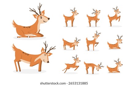 Vetor de rena selvagem com expressão engraçada desenho animado criança animal rosto bebê sorriso alegre isolado design natureza plano fundo plano criança ilustração exterior personagem parque cor gráfico feliz desenho

