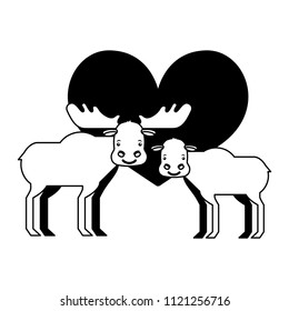 wild reindeers animal with heart isolated icon