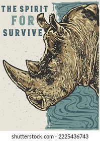 The wild rhino hand drawn illustration 