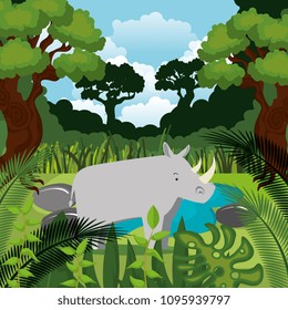 wild rhino in the jungle scene