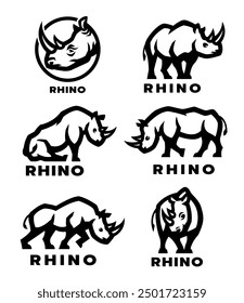 Wild rhino logo set. Vector illustration.