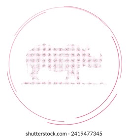 The wild rhino symbol filled with pink dots. Pointillism style. Vector illustration on white background