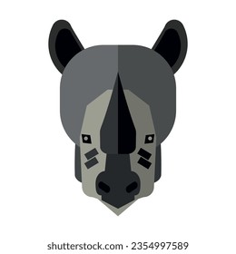 Wild rhinoceros. Muzzle of wild animal cartoon illustration. Wildlife and zoo concept. Sketchy geometric character, mascot. Colored flat vector isolated