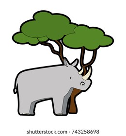 wild rhinoceros with tree