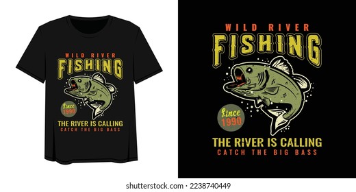 Wild River Fishing Since 1990 The River Is Calling Catch The Big Bass.fishing vintage emblem with inscription perch fishing rod and lure isolated vector illustration