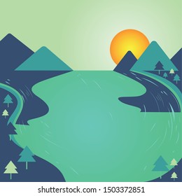 wild and rivers sunset see scape background illustration design