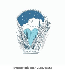 Wild rocks in the shape of a heart. Vector hand drawn illustration