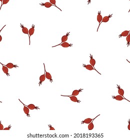 Wild rose autumn berries. Fall seamless vector pattern briar, dog-rose, eglantine.