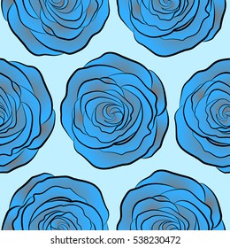 Wild rose design. Hand drawn background with dogrose flowers. Flower seamless pattern. Abstract neutral, gray and blue roses sketch. Vintage flower background. Flower card with dog rose.
