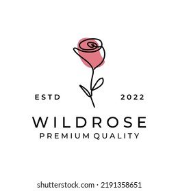 Wild Rose Flower Line Art Logo Vector Icon Illustration