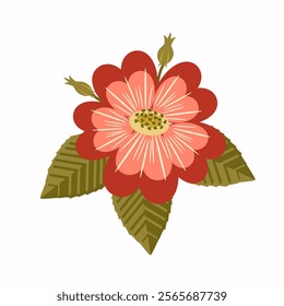 Wild rose flower on a white background, vector illustration.