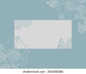 Wild rose flowers, line art drawing. Rosehip on blue background. Element for design.