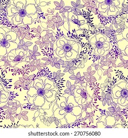 Wild rose flowers. vector pattern