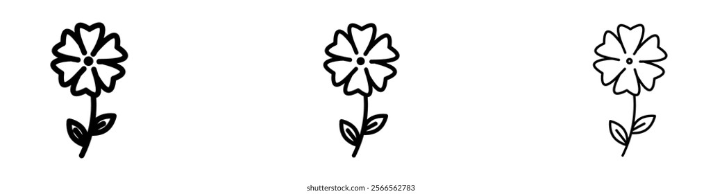 Wild rose icon in tree different line stroke sizes.