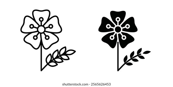 Wild rose icons in black and white colors