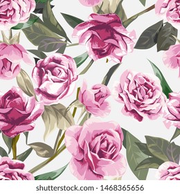wild rose on white background seamless pattern
