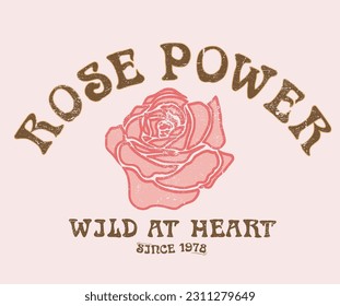 Wild rose power vector artwork.  Rose at heart vector print design for t-shirt print, poster, sticker, background and other uses.