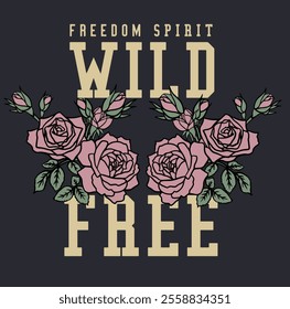 wild rose slogan vector abstract graphic print