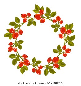 Wild rose. Vector round frame, wreath.