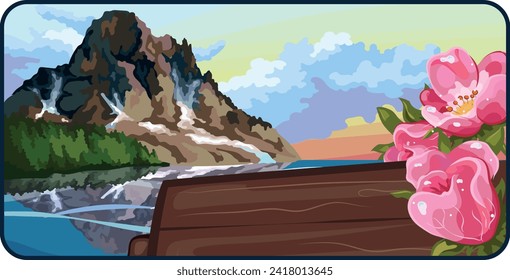 Wild roses against the backdrop of a mountain