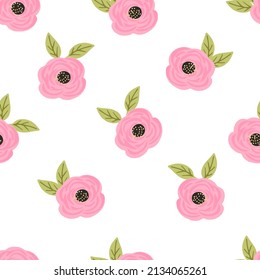 Rosas silvestres dibujadas a mano vectorial sin fisuras. Diseño de tejidos. Ilustración floral de estilo acogedor primavera