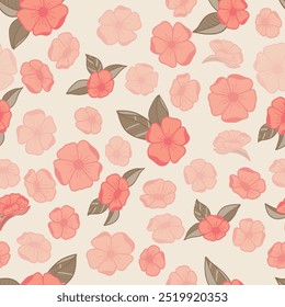 Wild Roses in Peach Color Hues Scattered on a Creme Background creating a seamless pattern print background